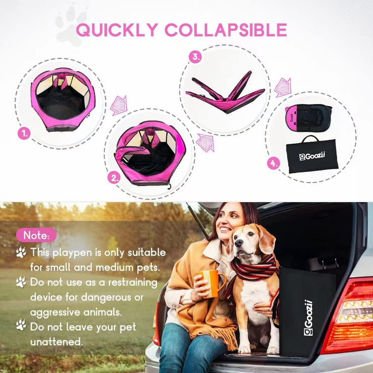 Foldable Enclosed Pet Playpen Tent (Small, Pink) – Indoor/Outdoor Cat & Puppy Crate with Zipper Top & Front Door, RV & Travel-Friendly