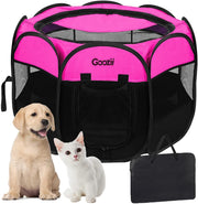 Foldable Enclosed Pet Playpen Tent (Small, Pink) – Indoor/Outdoor Cat & Puppy Crate with Zipper Top & Front Door, RV & Travel-Friendly