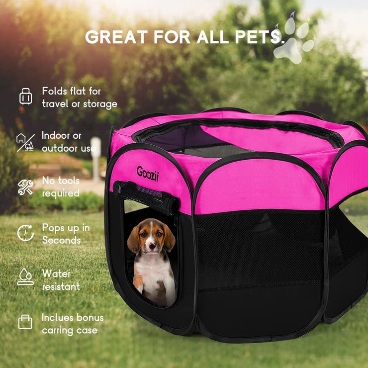 Foldable Enclosed Pet Playpen Tent (Small, Pink) – Indoor/Outdoor Cat & Puppy Crate with Zipper Top & Front Door, RV & Travel-Friendly