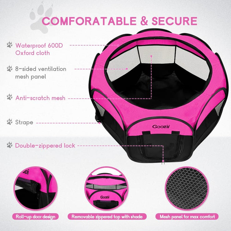 Foldable Enclosed Pet Playpen Tent (Small, Pink) – Indoor/Outdoor Cat & Puppy Crate with Zipper Top & Front Door, RV & Travel-Friendly