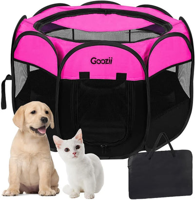 Foldable Enclosed Pet Playpen Tent (Small, Pink) – Indoor/Outdoor Cat & Puppy Crate with Zipper Top & Front Door, RV & Travel-Friendly