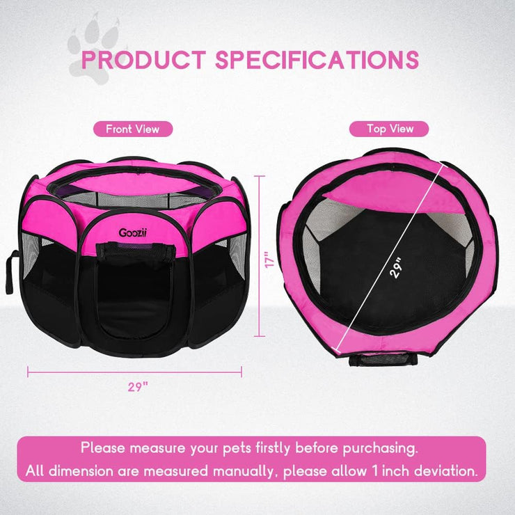 Foldable Enclosed Pet Playpen Tent (Small, Pink) – Indoor/Outdoor Cat & Puppy Crate with Zipper Top & Front Door, RV & Travel-Friendly
