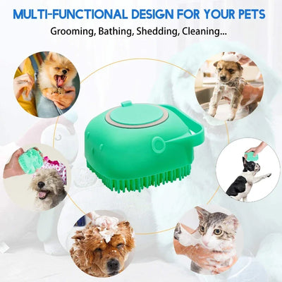 2-in-1 Pet Shampoo Brush & Massage Comb – 2.7 oz/80 ml Soft Silicone Grooming Scrubber