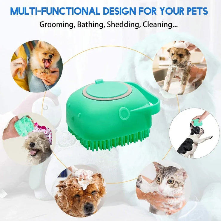 2-in-1 Pet Shampoo Brush & Massage Comb – 2.7 oz/80 ml Soft Silicone Grooming Scrubber